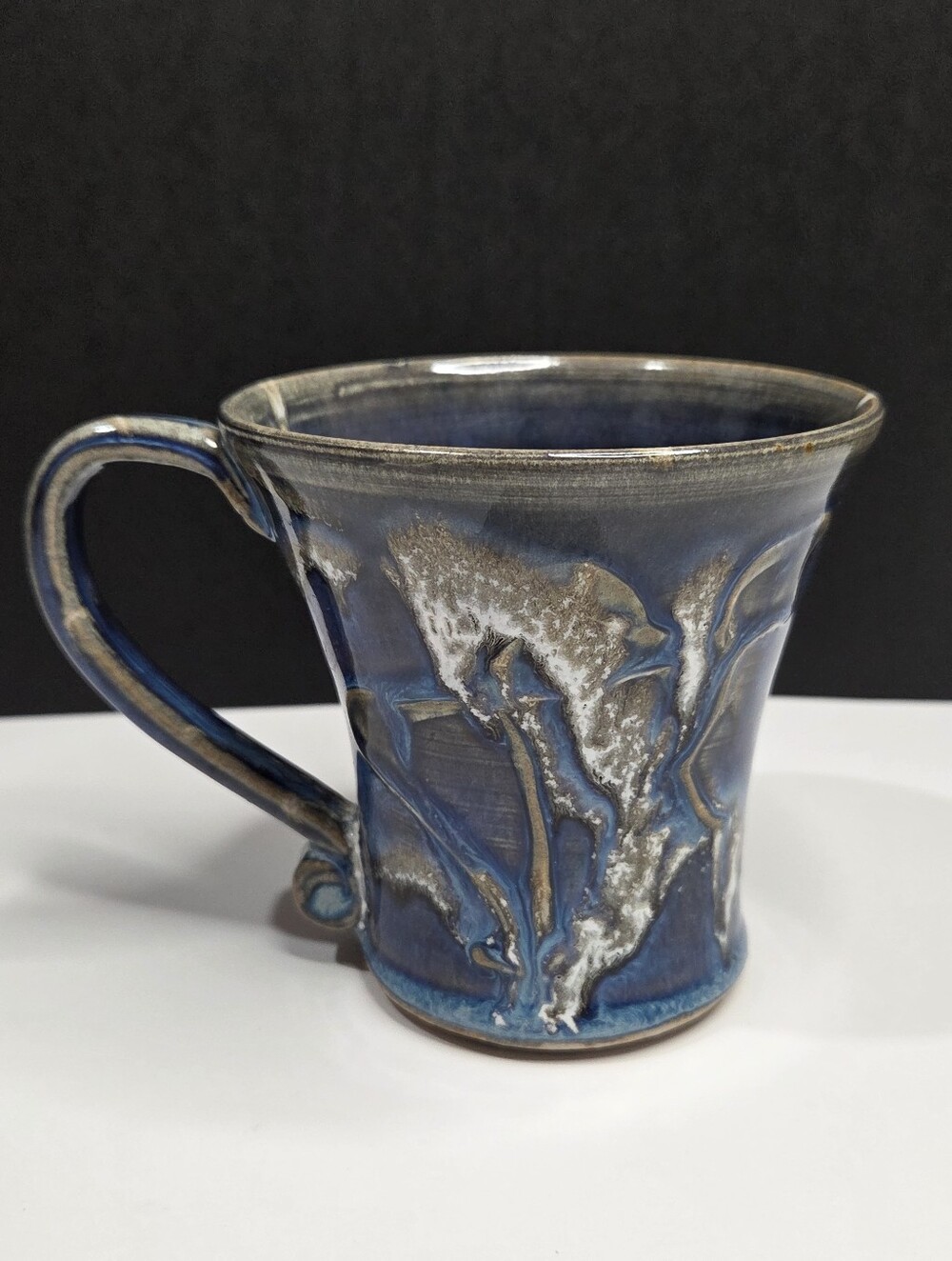 Studio Art Pottery Mug Blue & Tan Drip Glaze Stoneware Prince George Signed
